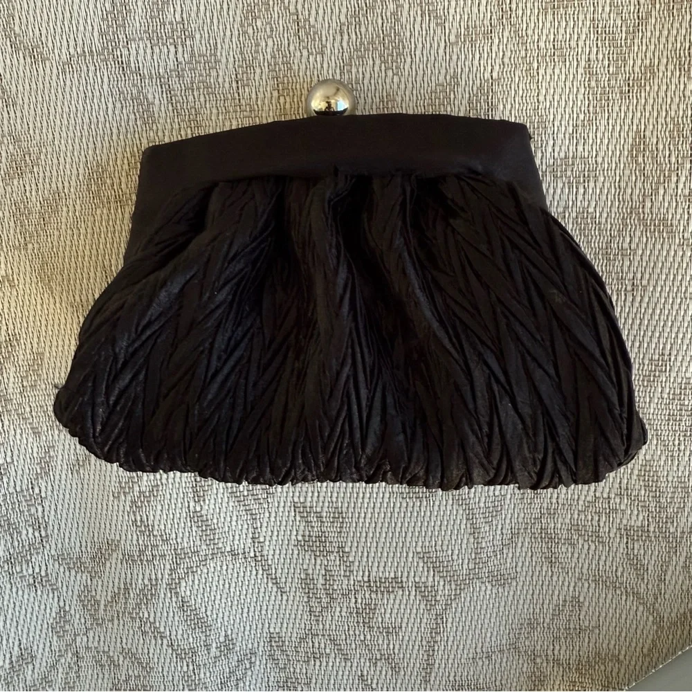 Charming Charlie Chic Black Evening Chunky‎ Clutch Rhinestone Silver Accents EUC